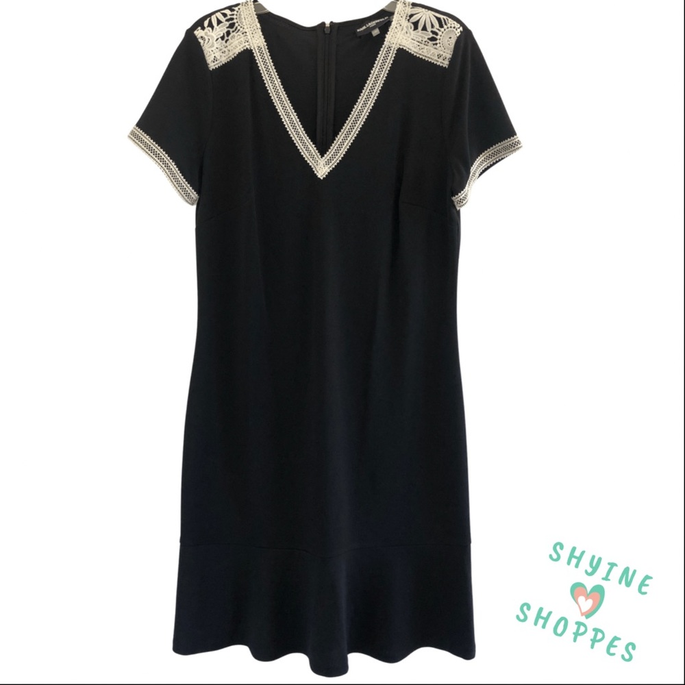 Karl Lagerfeld Black Dress White Lace Trim Dress ~ Size 12